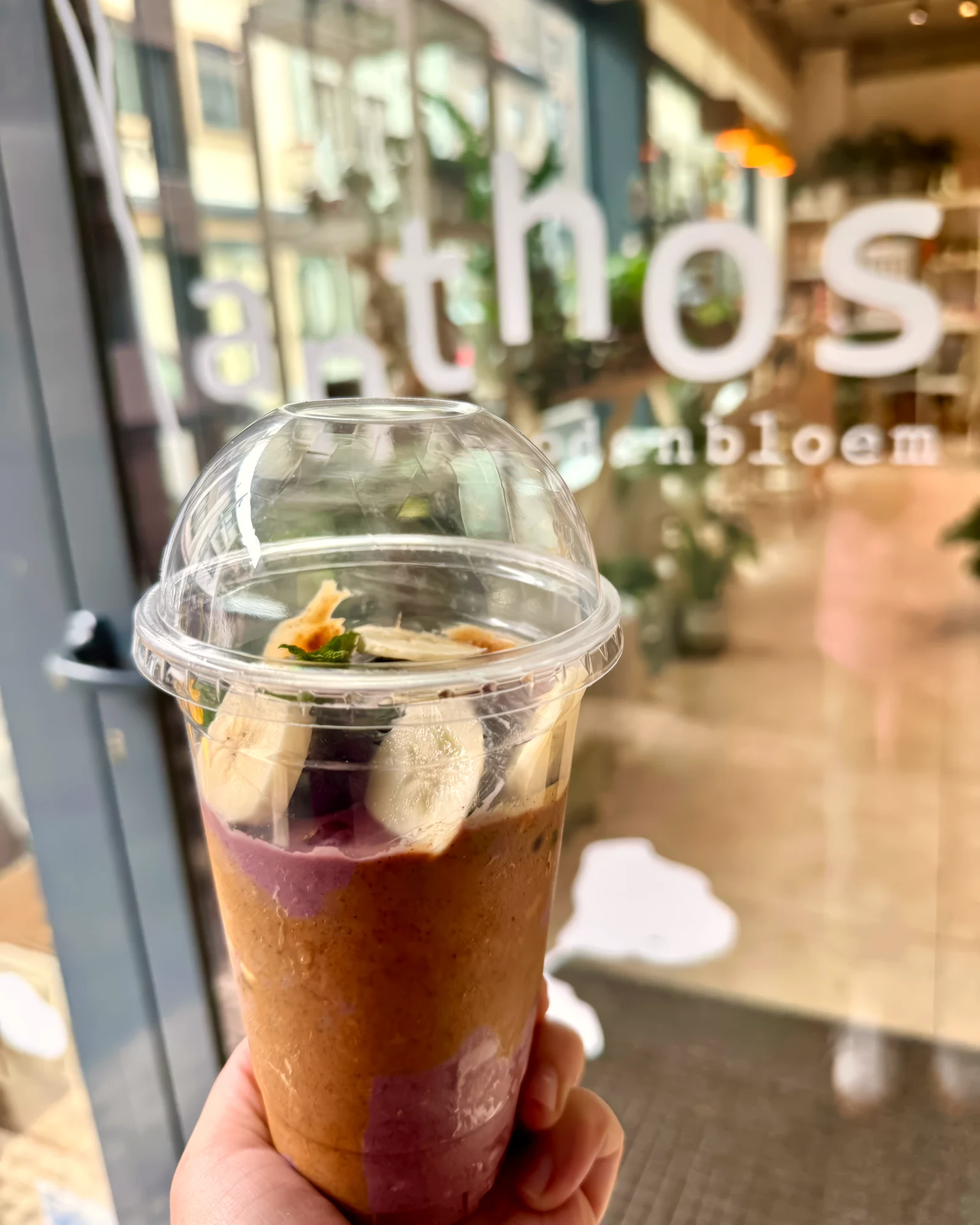 Shake om mee te nemen, voor het raam van Anthos